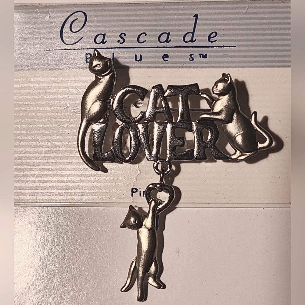 FINAL PRICE - Silver Cat Lover Pin 3 Cats - NWT